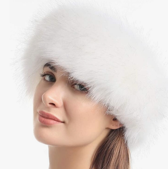Winter White Fur Hat Fur Ear Warmers Mink Hat - Picture 4 of 9